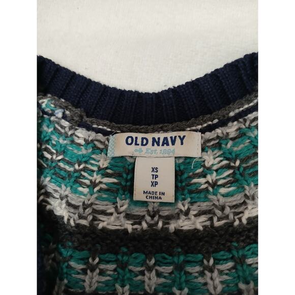 Vintage Old Navy Fair Isle Nordic Sweater Pullover XS Navy Blue Boho Ski Lodge - Picture 11 of 13